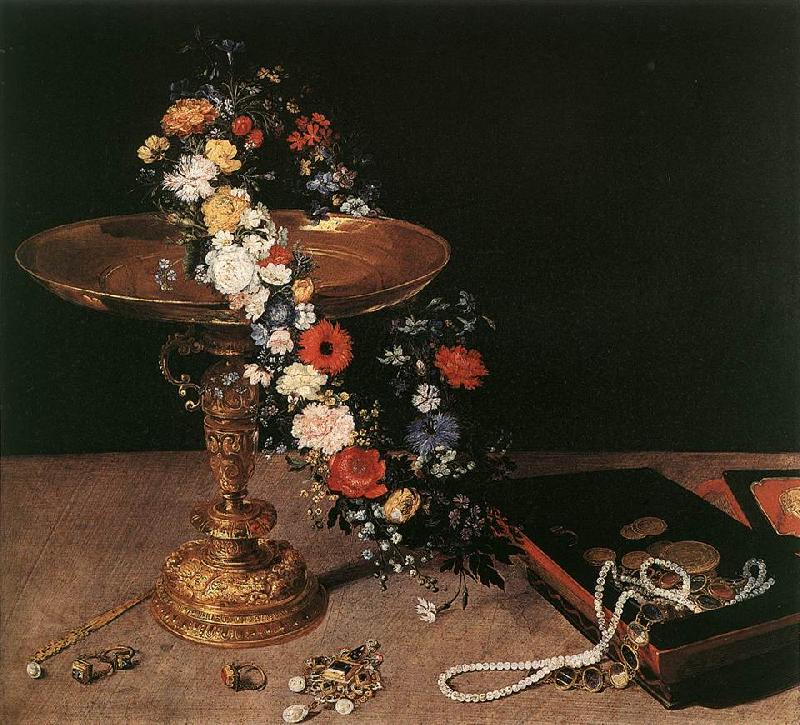BRUEGHEL, Jan the Elder Still-Life with Garland of Flowers and Golden Tazza fdg Sweden oil painting art